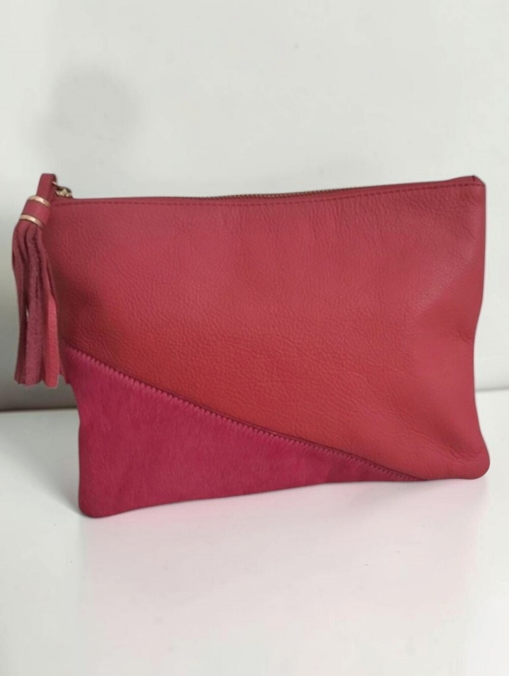 Chico’s Pink Leather & Calf Hair Colorblock Clutch